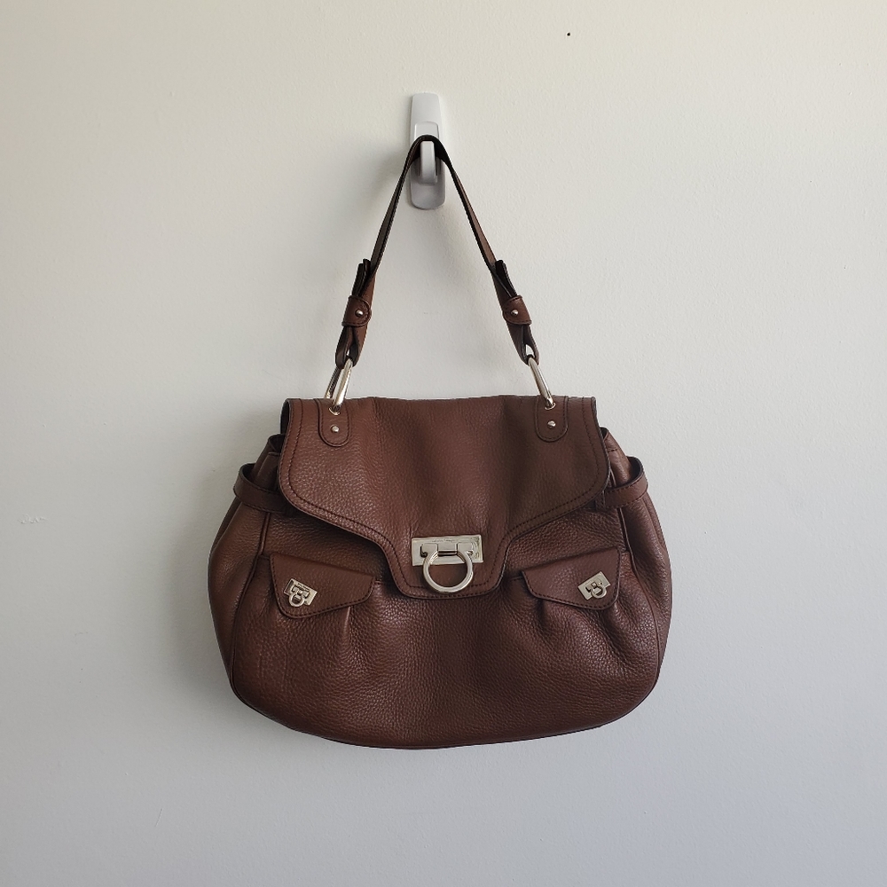 Gancini Top Handle Flap Bag Leather Medium